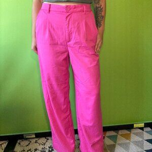 Bright pink straight leg trousers with stretchy waist band high-waisted / H&M